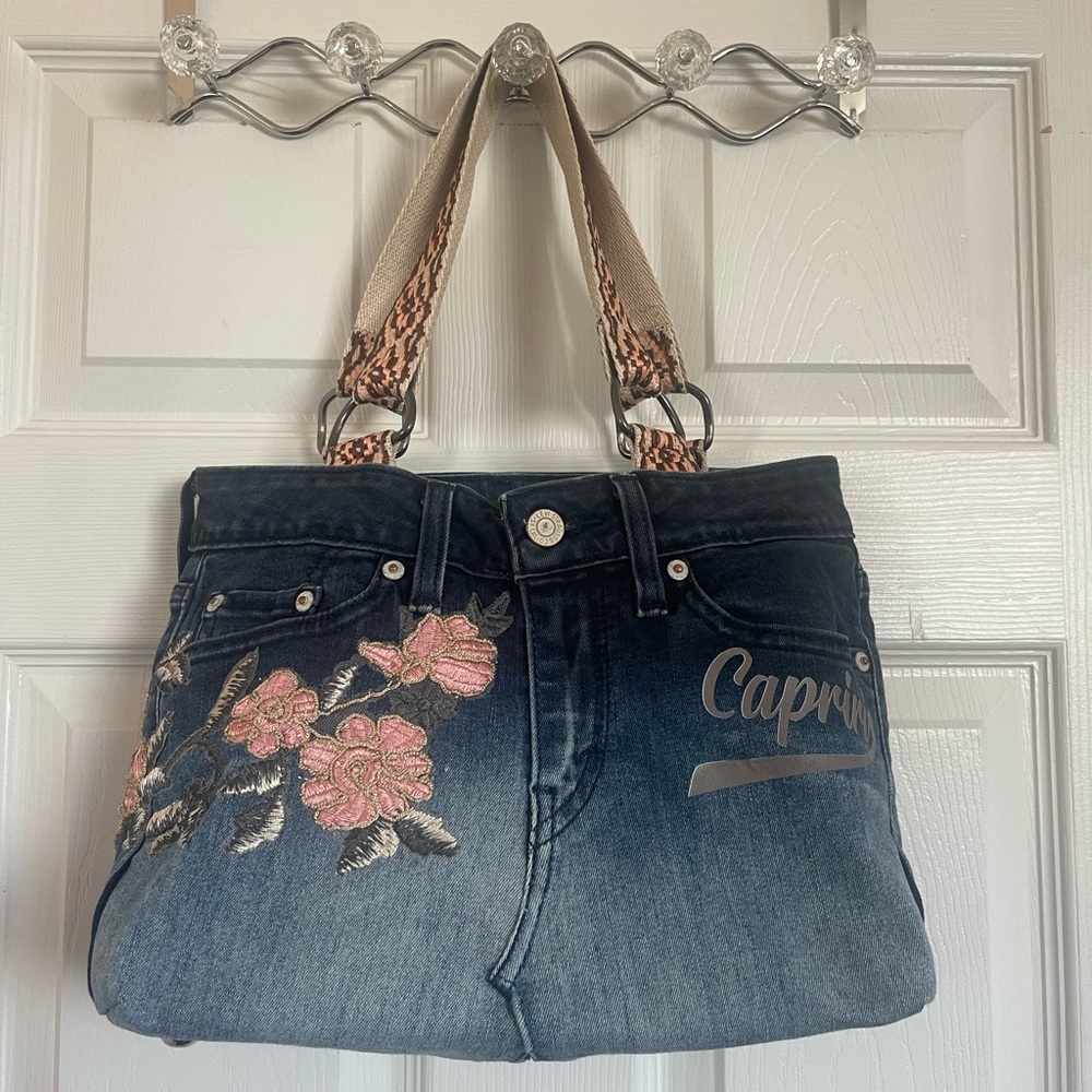Blue Denim Floral Women's Shoulder Bag